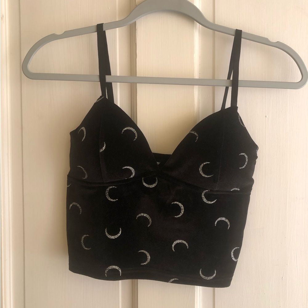 Black Velvet Crescent Moon Crop Tank Top